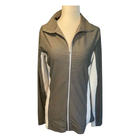 Balanced Collection Track Jacket Gray Ivory Argyle Stretch Knit Full Zip S - Picture 1 of 7